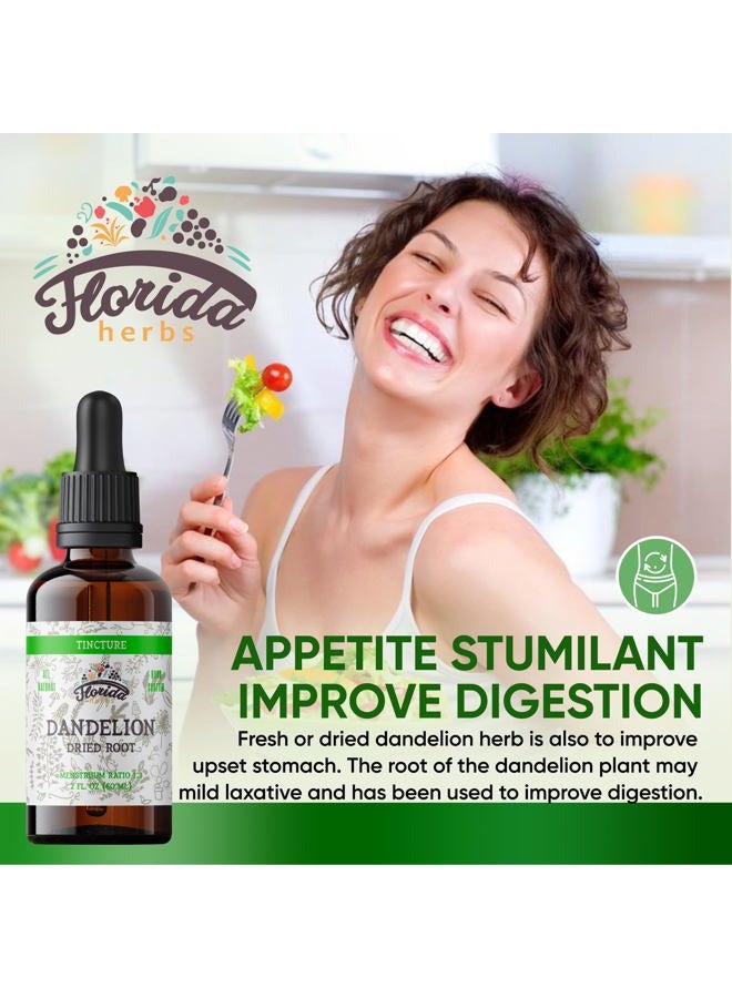 FLORIDA HERBS صبغة جذر الهندباء مستخلص الهندباء العضوي (Taraxacum Officinale) مكمل صحي، غير معدّل وراثيًا في جليسرين نباتي عضوي مضغوط على البارد 2 أونصة، 685 ملغ - Image 2